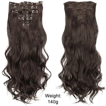 Cabelo Liso Comprido 16 Clipes 7 Pçs/Conjunto de Apliques de Cabelo Sintético Natural Loiro Preto Resistente ao Calor 2026