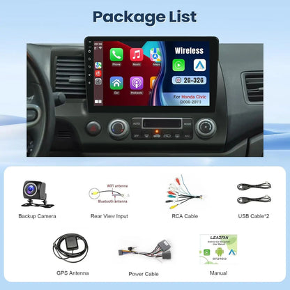 Suporte de Rádio Estéreo para Carro CarPlay e Android Auto Sem Fio para Honda Civic 2006-2011 Tela Sensível ao Toque IPS de 10" Bluetooth/WiFi/Câmera Traseira