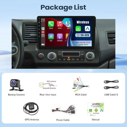 Car Stereo Radio Support Wireless CarPlay&Android Auto for Honda Civic 2006-2011 10" IPS Touch Screen Bluetooth/WiFi/Rear Camera