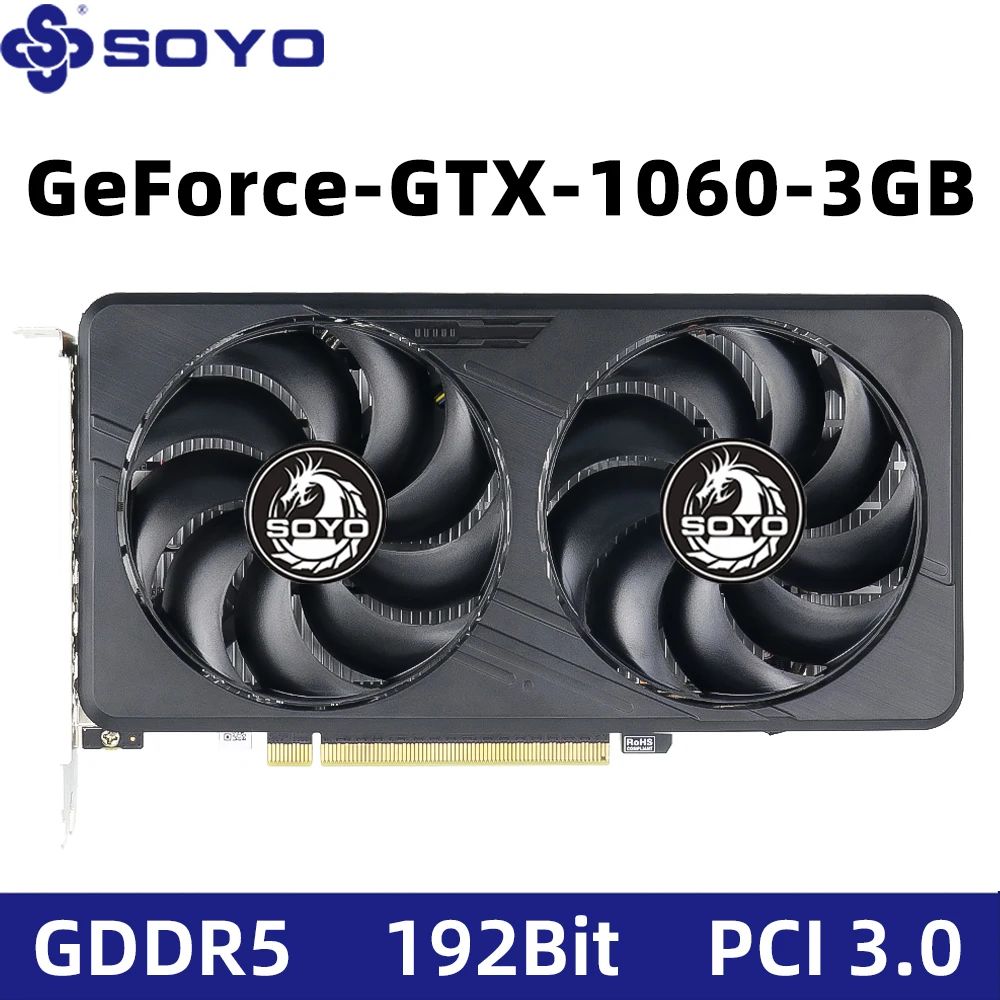 Placas Gráficas SOYO GTX1060 6G/3G DDR5 192bit Compatibilidade HDMI+DP*2 para Componentes de Computador de Mesa para Jogos Placa de Vídeo GPU
