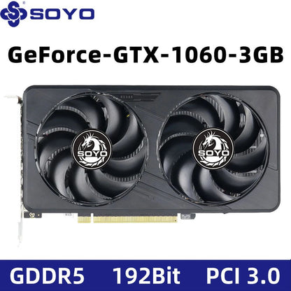 Placas Gráficas SOYO GTX1060 6G/3G DDR5 192bit Compatibilidade HDMI+DP*2 para Componentes de Computador de Mesa para Jogos Placa de Vídeo GPU