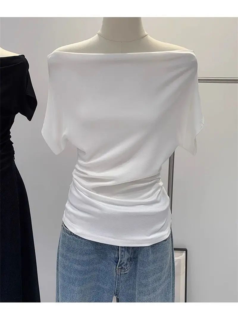 Ultra-Hand Feel Modal Cotton Short Sleeve T-Shirt Women Summer Design Slim Fit Shoulder Baring Fashionable Top