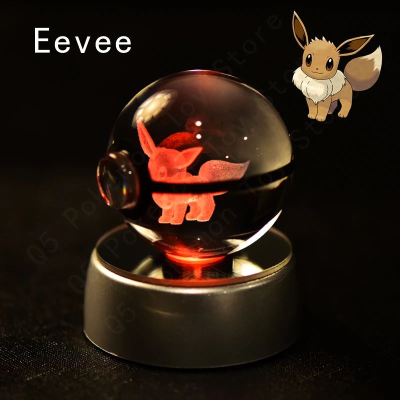 Esfera de Cristal 3D Pokémon 7CM 5CM Mewtwo Pikachu Gengar Bola de Cristal de Vidro Pokémon Pokebola Luminária Noturna LED com Base de Presente