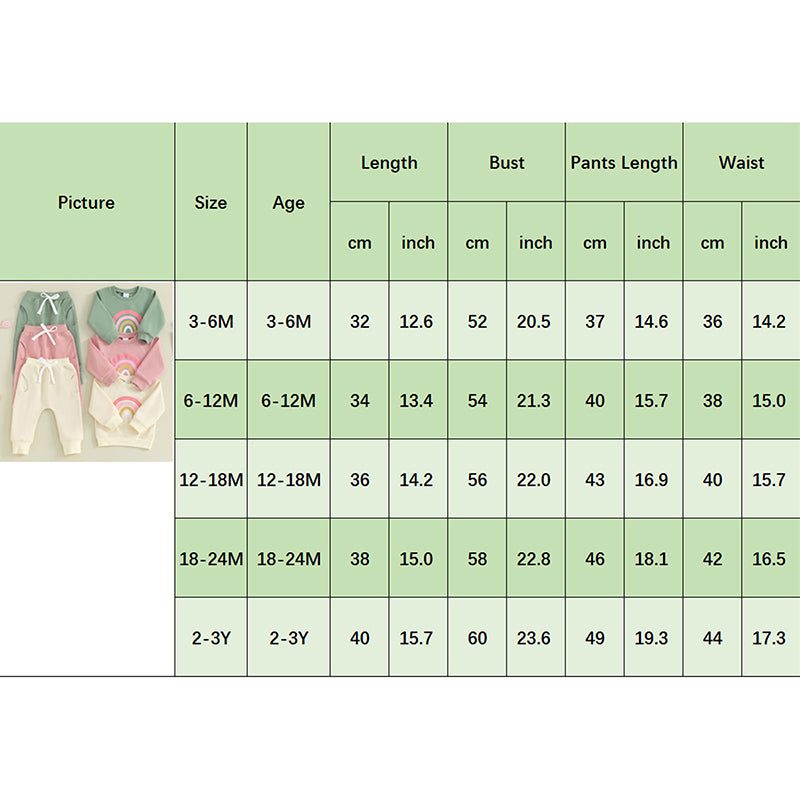 Pudcoco Infant 2PCS Baby Girls Fall Outfits Long Sleeve Rainbow Print Sweatshirt + Pants Set Toddler Clothes 3M-3T
