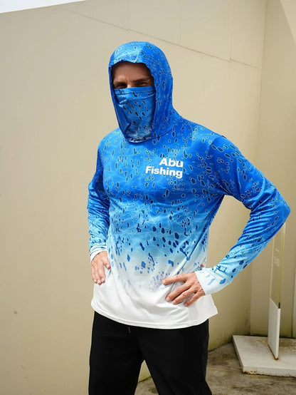 Camisa de Pesca com Capuz Esportivo Masculino 2025 de Manga Comprida com Proteção Solar e Gola Boca