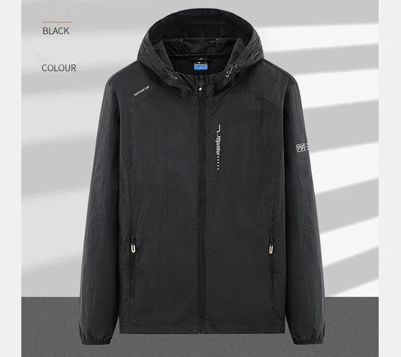 Men's UPF 50+ UV Protection Windbreaker Quick Dry Jacket Outdoor Sun-Protective Thin Hiking Fishing Cycling Hooded Sport Light