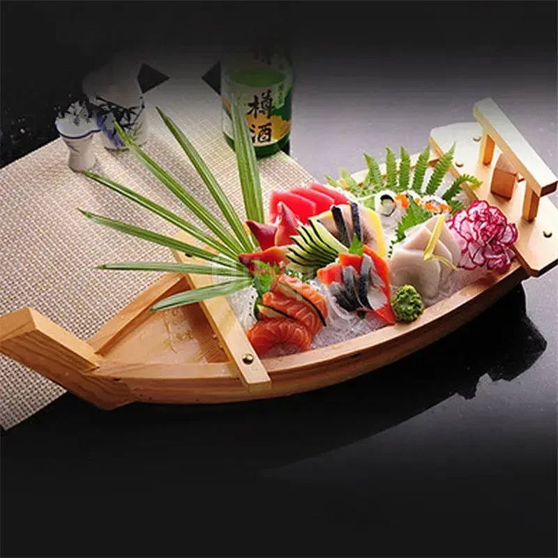 Culinária Japonesa Barco de Sushi Ferramenta de frutos do mar Modelo de Loja de Madeira Navio Simples Artesanal Sashimi Pratos Frios Variados Louça Bar
