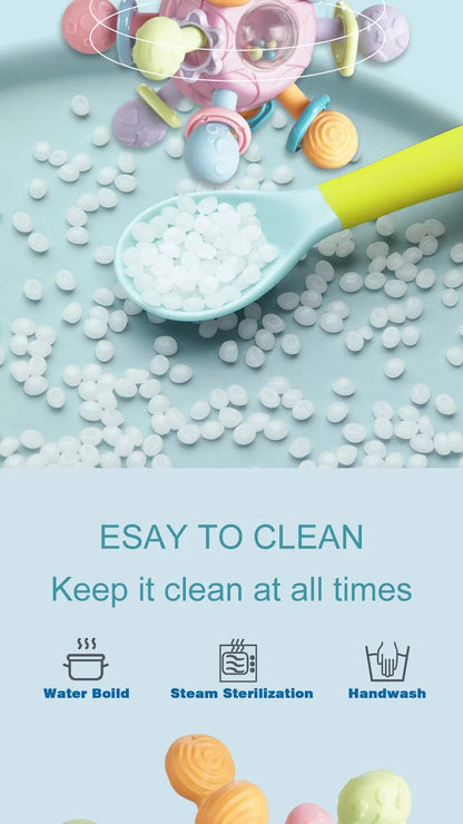 Silicone Teether Baby Toys 0 12 Months Rotating Rattle Ball Grasping Activity Baby Development Toy Baby Sensory Toys for Babies