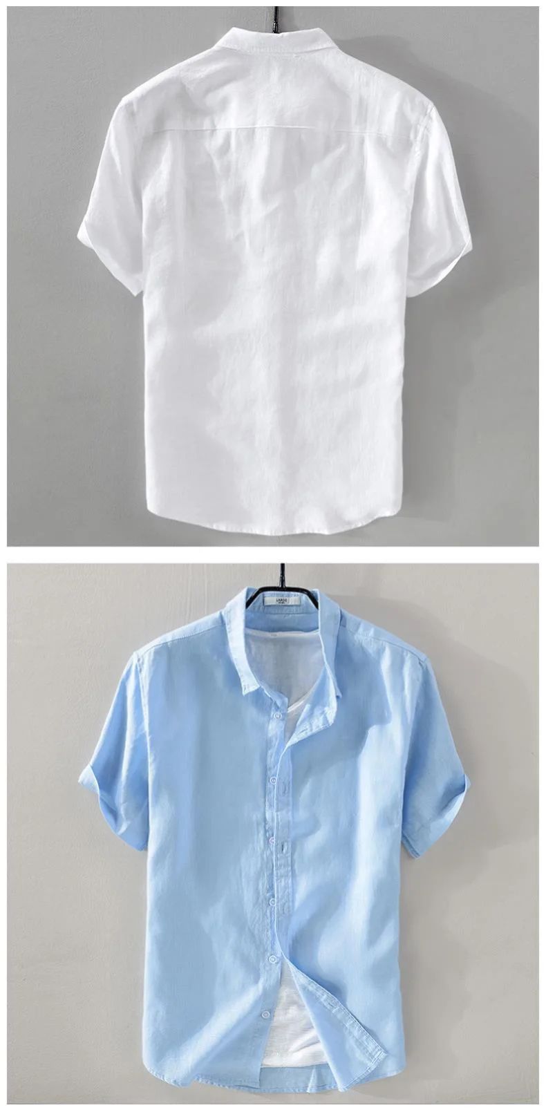 Short Sleeve Linen Shirt Men Simple Casual Retro Loose Style Youth Thin Basic Half Sleeve Cotton Linen Clothing