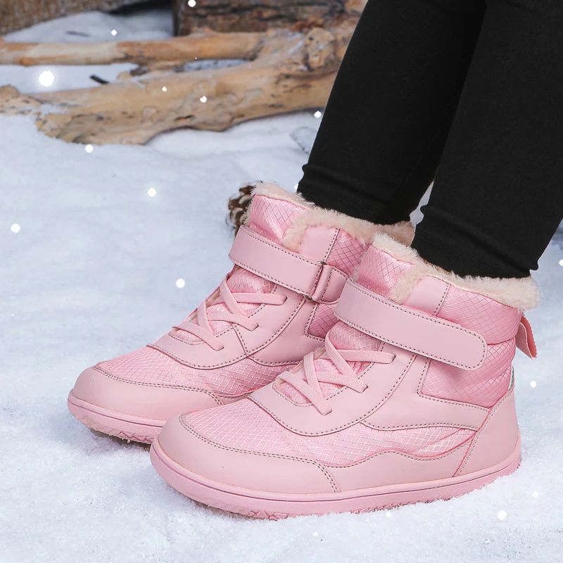 New Children's wide toe barefoot snow boots Little/Big/Kid Wide Toe Minimalist Sneakers Girls waterproof high-top cotton shoes