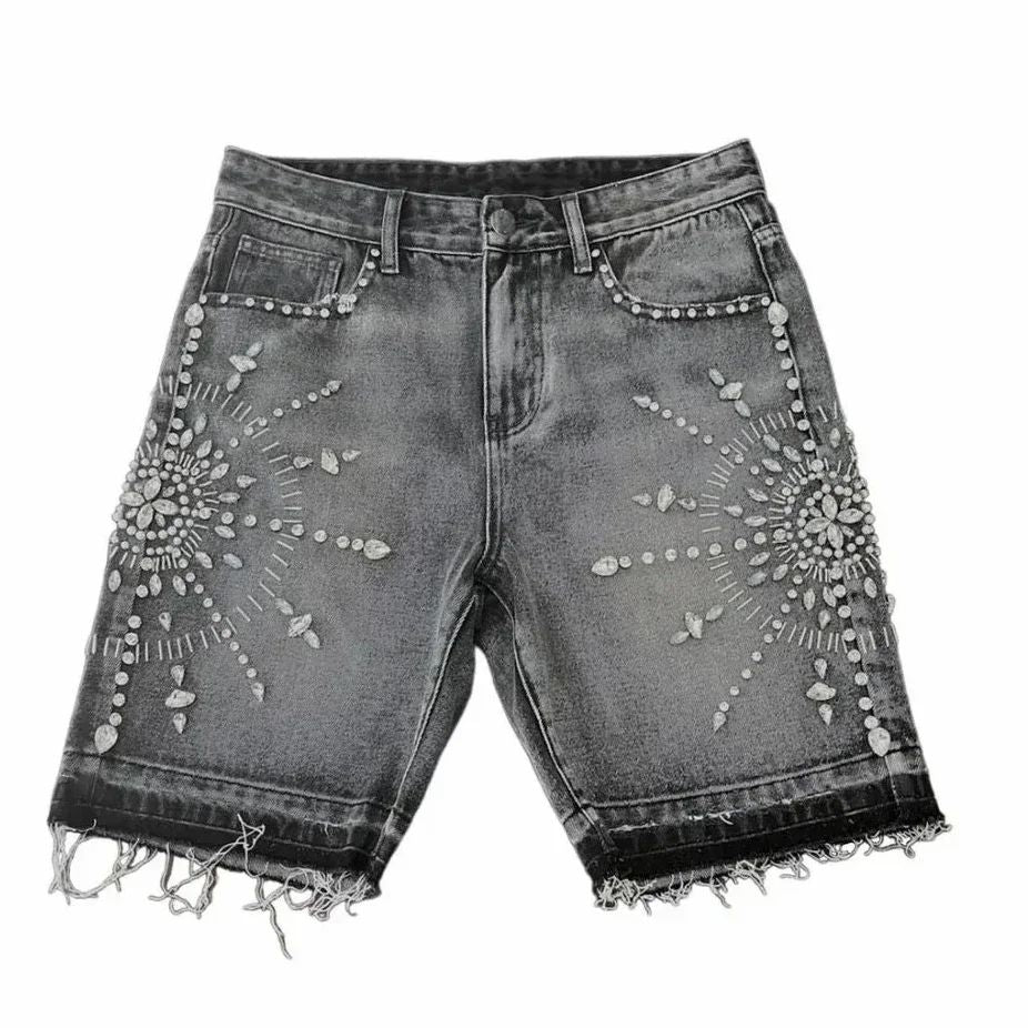 Retro Gothic Y2k Sweatpants Oversized Iron Diamond Pattern Denim Shorts for Men Hip Hop Punk Low Waist Gym Shorts Streetwear