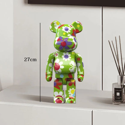 Estátua Urso Graffiti 27cm Bloco Tinta Urso Decoração Enfeites de Resina para Desktop Decoração de Casa Sala de Estar Urso Escultura de Chão Presentes