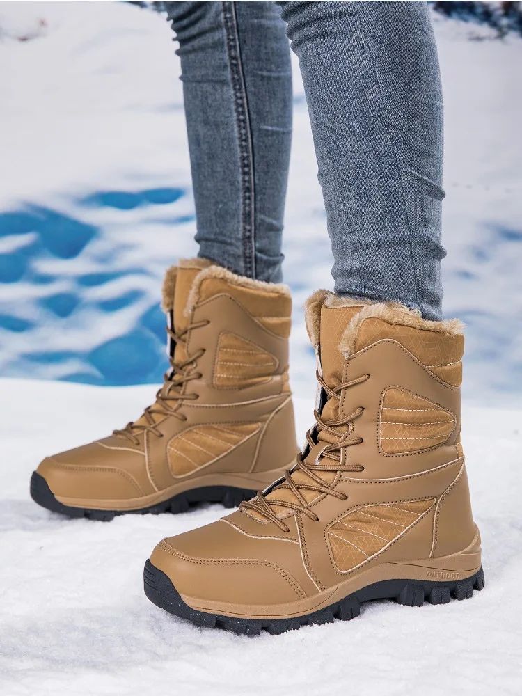 Winter Women's Snow Boots High Top Hiking Boots for Women Winter Outdoor Walking Sneakers Waterproof Plush Warm Platform Boots