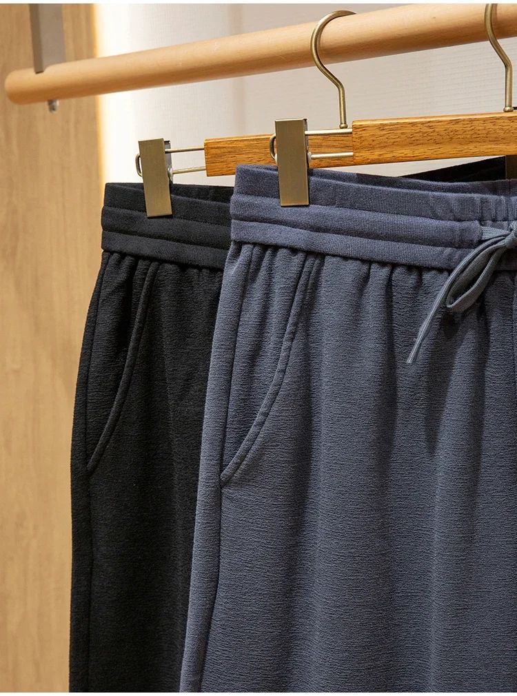 LP high-grade custom-woven cotton fabric summer men's casual elastic waist drawstring sports shorts