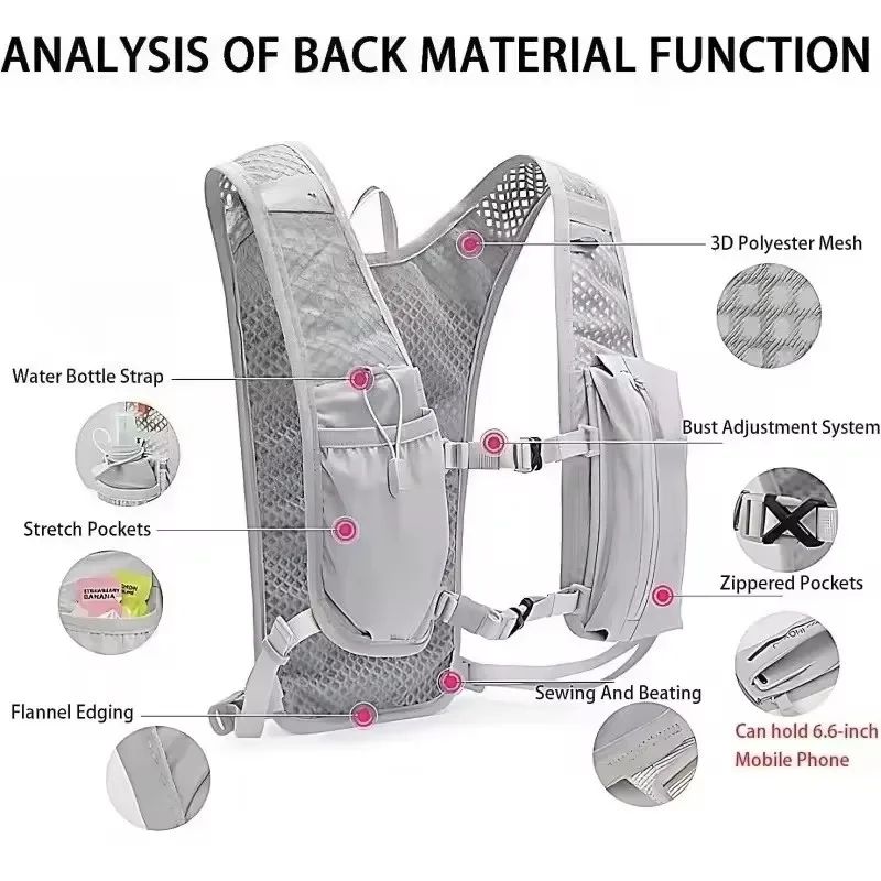Cycling Running Hydrating Vest Ultralight Breathable Hydrating Backpack Bicycle Water Bag Outdoor Hiking Marathon Sports Vest