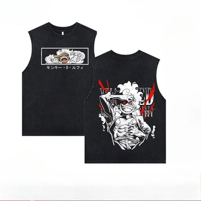 Luffy printed anime fitness vest summer new men s vest Y2k women s washed casual sleeveless shirt streetwear Harajuku