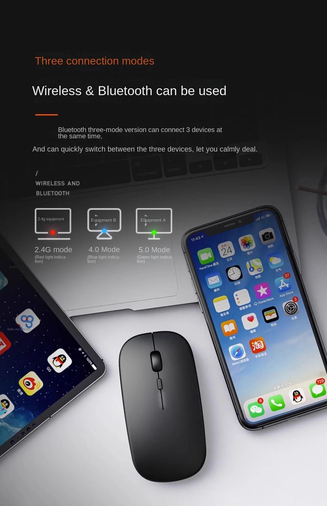 Mouse sem fio para notebook PC Bluetooth recarregável mouses de computador silenciosos mouse USB ergonômico para jogos para Xiaomi Pad