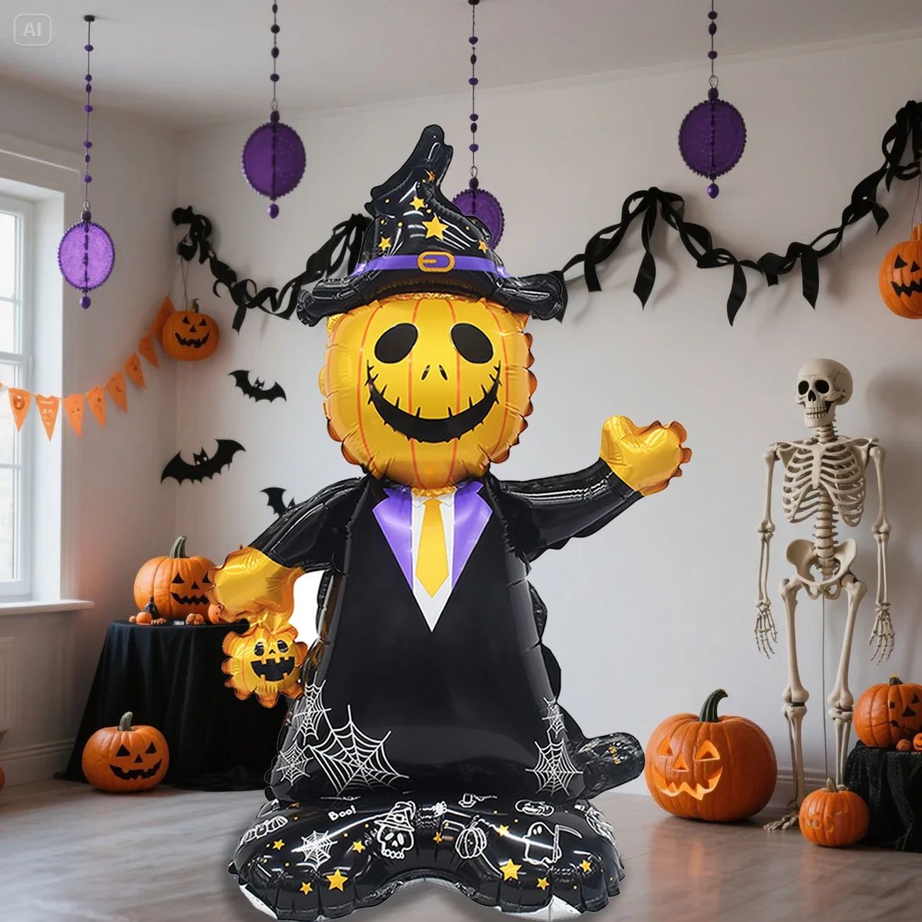 Halloween Party Giant Foil Balloons Inflatable Toys Decor Pumpkin Soldier Witch Ghost Skeleton Reaper Aluminum Standing Balloon