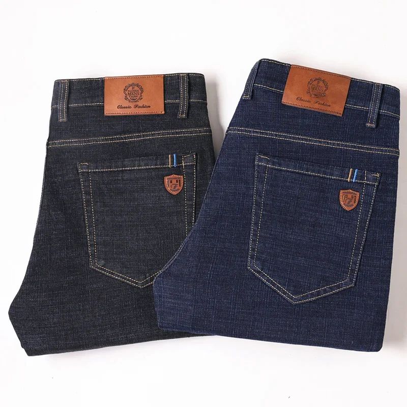 Calça Jeans Masculina de Marca de Luxo Stretch Reta Casual Slim Fit Jeans Masculino Design Clássico de Negócios Calça Tamanho Grande