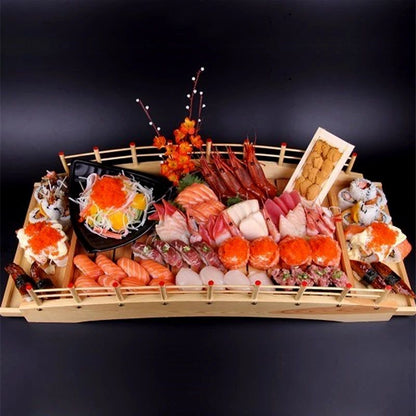 Barco de sushi japonês de madeira Barco de Sushi Ponte travessa de sashimi travessa de gelo seco Travessa de Sushi Barco Dragão