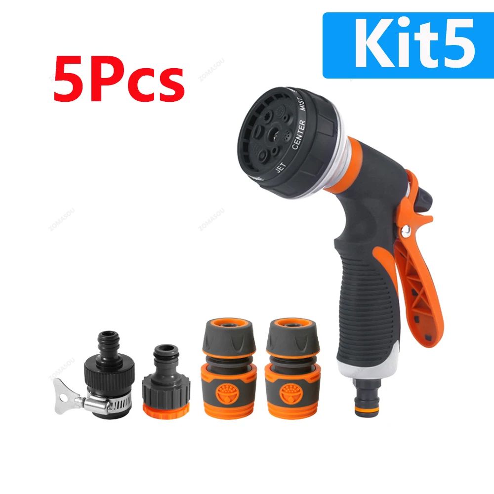1-5 Unidades Pistola de Rega para Jardim 8 Modos Pulverizador de Alta Pressão Bico de Irrigação Ajustável para Plantas Gramado Quintal Aspersor de Rega