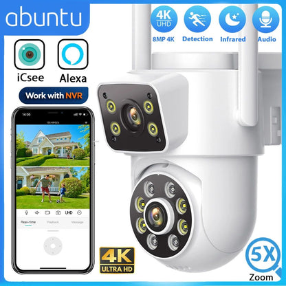 8MP 4K Wifi PTZ Camera Dual Lens Dual Screens Surveillance Camera Outdoor 2MP 4MP HD Night Vision Home Security Camera ICSEE APP