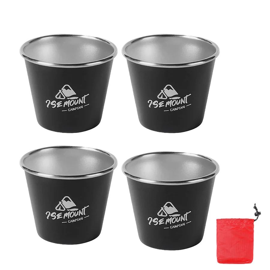 Conjunto de 4 Canecas de Aço Inoxidável, para Acampamento ao Ar Livre, Caneca de Café Empilhável para Viagem, Piquenique, Churrasco, Caminhada - Presente de Feriado