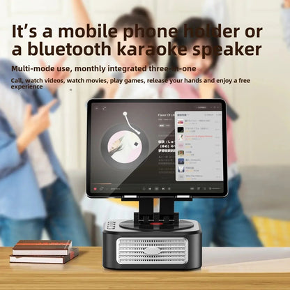 Caixa de Som Bluetooth 5.3 3 em 1 com Suporte para Tablet, Dobrável, Carregamento Power Bank para Reuniões em Vídeo e Transmissões ao Vivo