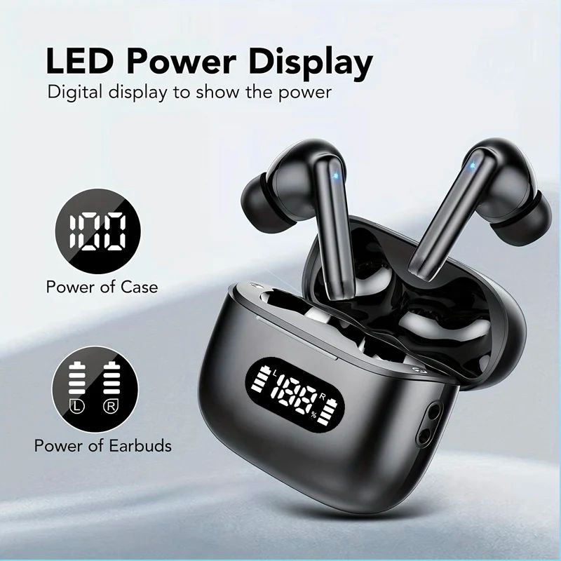 Fone de Ouvido Sem Fio UYUXIO com Cancelamento de Ruído de 40dB Bluetooth 5.3 Fone ENC com Display LED Fones de Ouvido TWS HD Modo Transparência