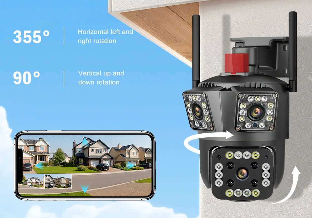 12MP Three Screen WIFI IP Camera Outdoor Three Lens PTZ Cam Ai Human Detection Waterproof Wireless CCTV Video Security Cameras