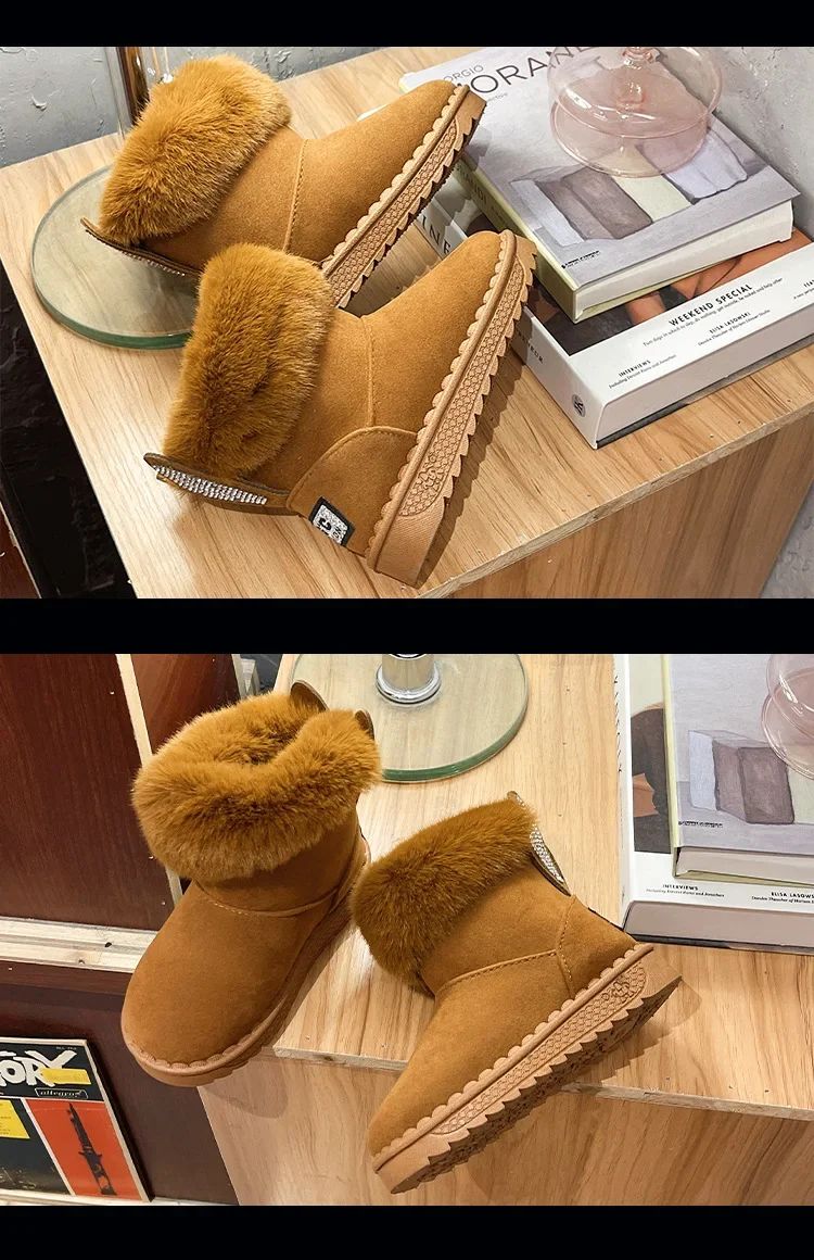 Kids Genuine Cowhide Snow Boots Winter Baby Soft Warm Cotton Shoes with Plush Boys Girls One Fur Suede Boots Princess Retro Boot