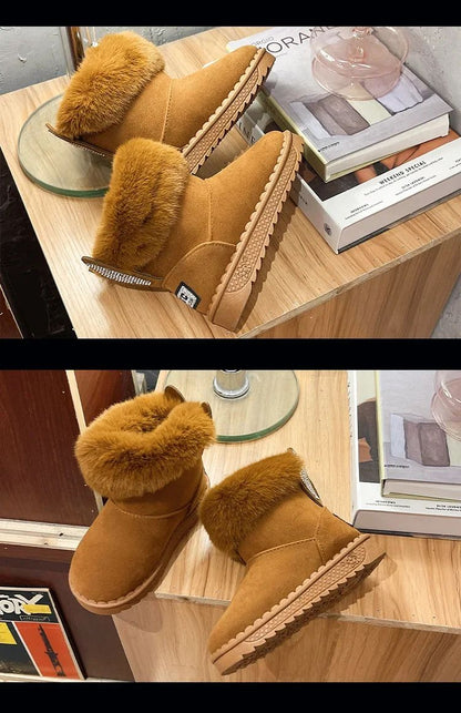 Kids Genuine Cowhide Snow Boots Winter Baby Soft Warm Cotton Shoes with Plush Boys Girls One Fur Suede Boots Princess Retro Boot