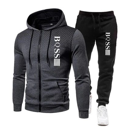 Fashionable Zippered Hooded Sweatshirts and Fitness Pants for Men in Autumn, and Casual Jogging Sportswear Sets for New Men