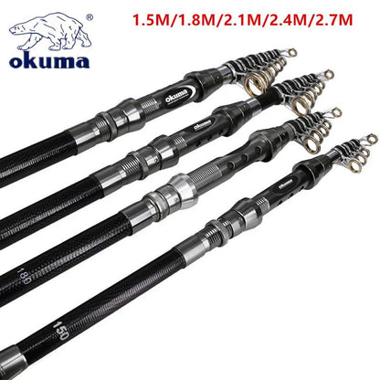 OKUMA New Carbon Rock Rod 1.5M/1.8M/2.1M/2.4M/2.7M Ceramic Guide Ring Water Drop Spinning Wheel Fishing Rod