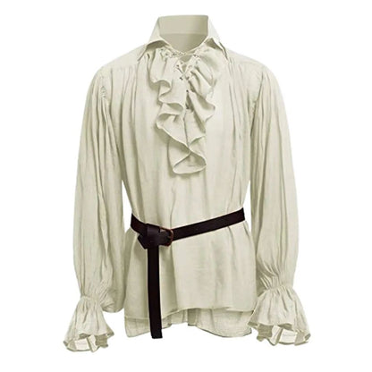 Medieval Men's Retro Performance Shirt with Belt And Puffy Sleeves Cross-Border New Style Male Fashion Historical Costume