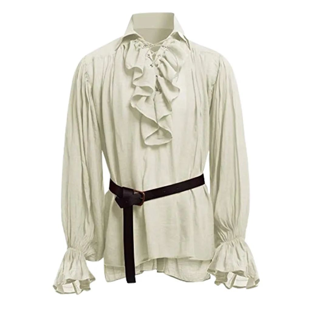 Medieval Men's Retro Performance Shirt with Belt And Puffy Sleeves Cross-Border New Style Male Fashion Historical Costume