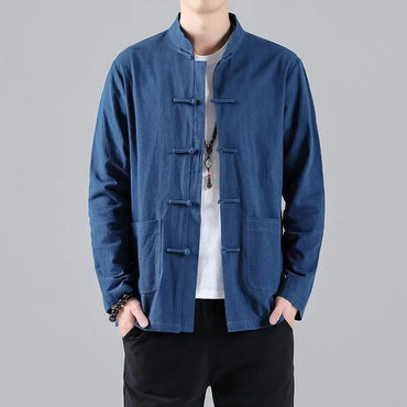 Chinese Style Linen Shirt with Button Design Cotton Linen Spring Autumn New Style Men's Retro Shirt Casual Summer Top