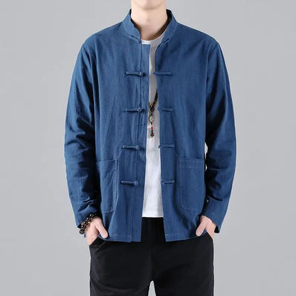 Chinese Style Linen Shirt with Button Design Cotton Linen Spring Autumn New Style Men's Retro Shirt Casual Summer Top