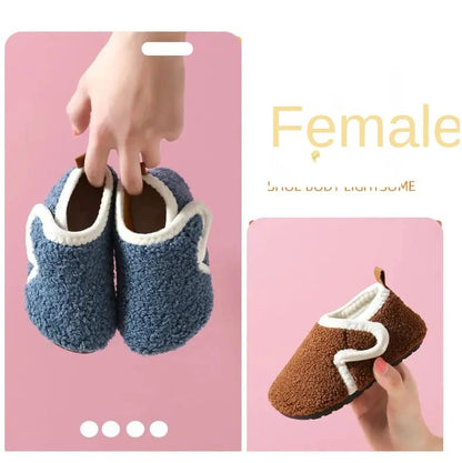 Pantuflas Child Cotton Slippers Solid Warm Kid Winter Home Shoe Boy Girl Plush Floor Shoe Indoor Soft Sole Anti-slip Cotton Shoe