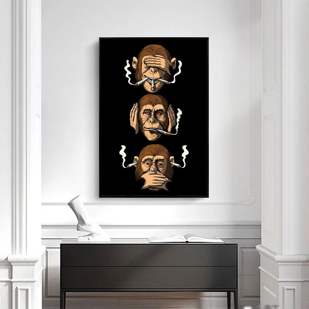 Classic Abstract Wall Art Funny Poster Humour Smoking Monkey HD Canvas Print Poster Home Living Room Bedroom Decoration