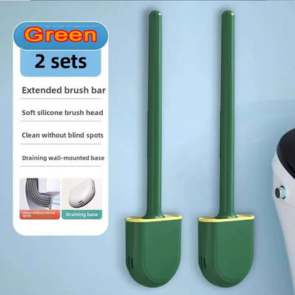 Wall-Mounted Silicone Toilet Brush Set-Easy-Install, Long-Handle,No Dead Corners,Efficient Cleaning,Portable Design with Holder