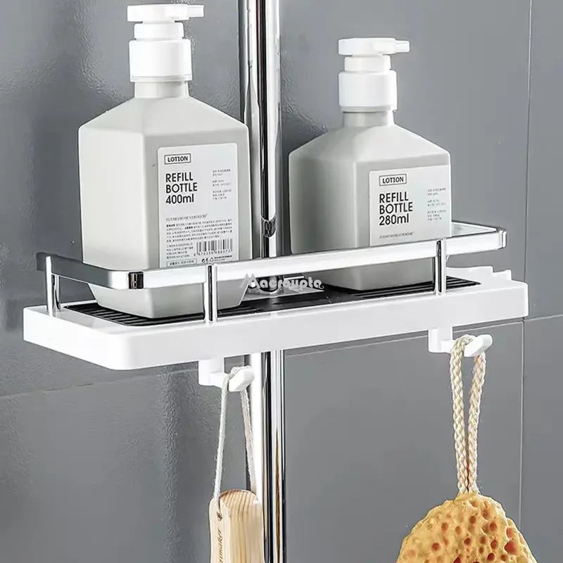 Organizador de armazenamento para chuveiro, sem perfuração, suporte para chuveiro de elevação, suporte para sabonete, shampoo, bandeja, prateleiras de poste