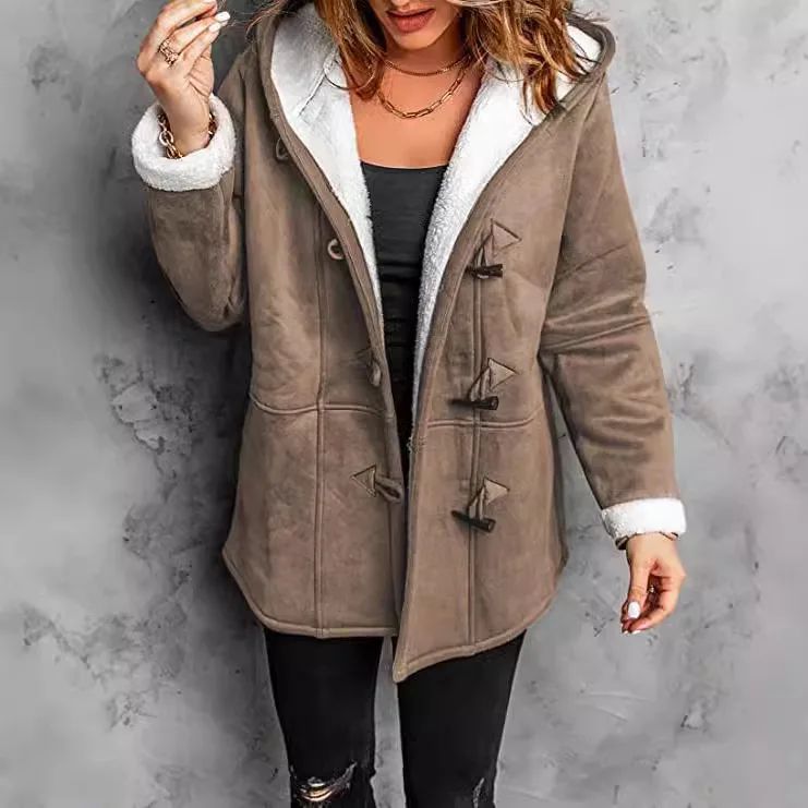 Coats Women Wool Thick Hooded Coat Pockets Single Breasted Full Sleeve Splice Jackets Warm Casual Blend Regular Autumn Winter
