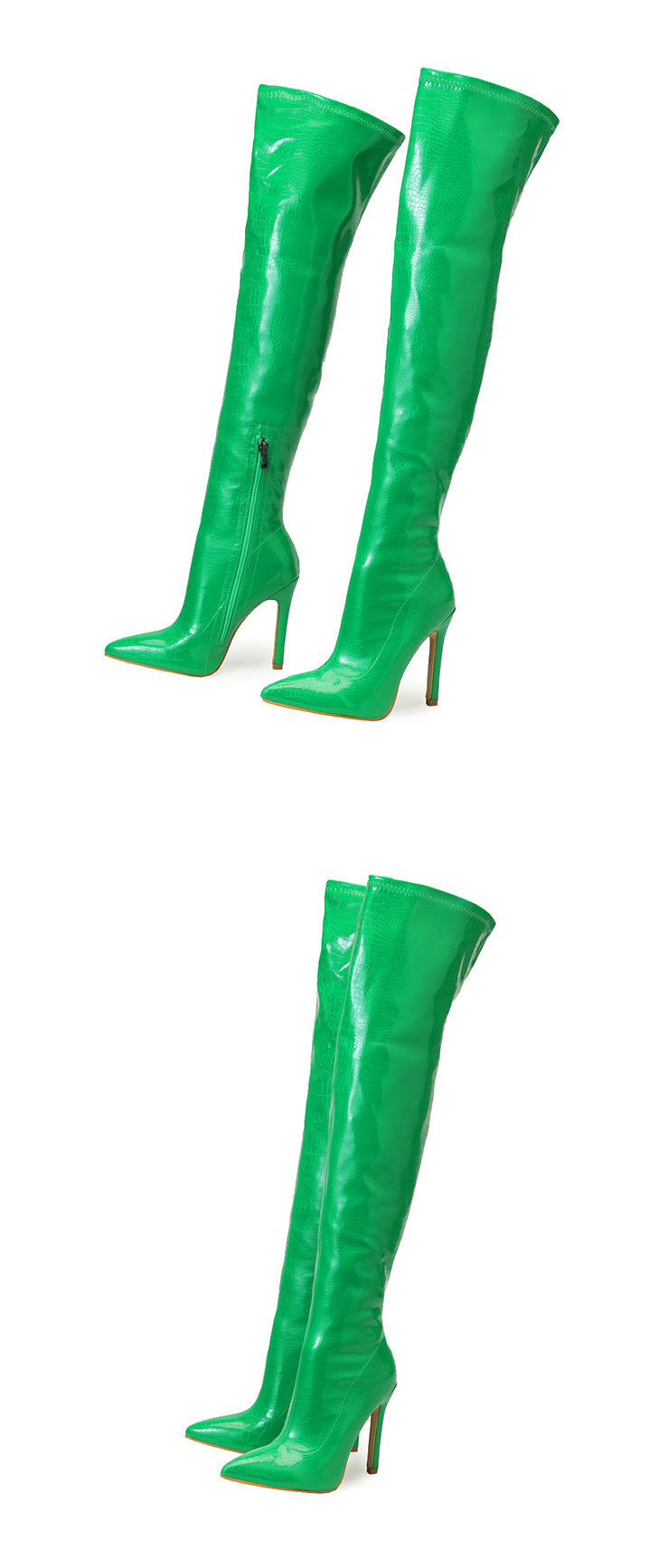 Aneikeh White Sexy Over-the-Knee Side Zipper Slip-On Pointed Toe Shoes NEW Fashion Striped Thin Heels Ladies Boots 2025 Spring