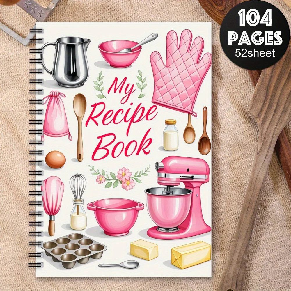 1 Recipe Notebook A kitchen planner with cute cooking patterns and pastel-colored food journal for home cooks and meal planners