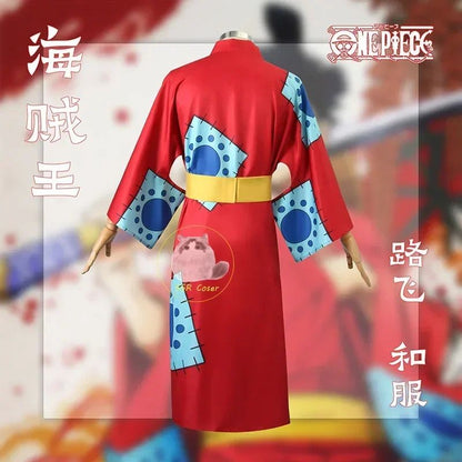 Anime Luffy Cosplay Costume, Wano Country Monkey Cosplay Kimono pour hommes adultes chapeau cardigan rouge, olympiques Halloween