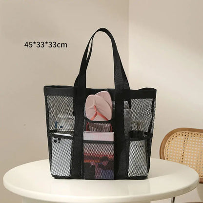 Transparent Mesh Cosmetic Tote Bag Beach Bathroom Shower Accessories Travel Portable Towel Toiletry Handbag Storage Organizer