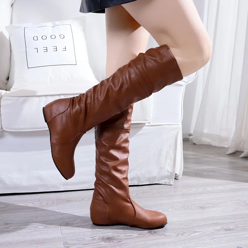 Flat Shoes Spring Autumn Women High Boots Long Western Cowboy Boots Women Footwear Large size 35-43 2024 Mid-Calf Boots Women