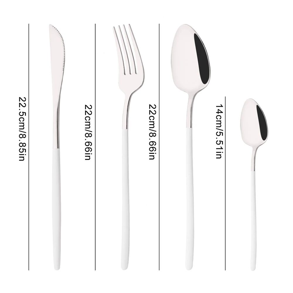 24Pcs Stainless Steel Dinnerware Set Kitchen Fork Spoon Knife Dinner Cutlery Set White Silver Western Flatware Tableware Set