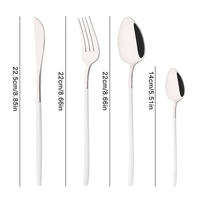 24Pcs Stainless Steel Dinnerware Set Kitchen Fork Spoon Knife Dinner Cutlery Set White Silver Western Flatware Tableware Set